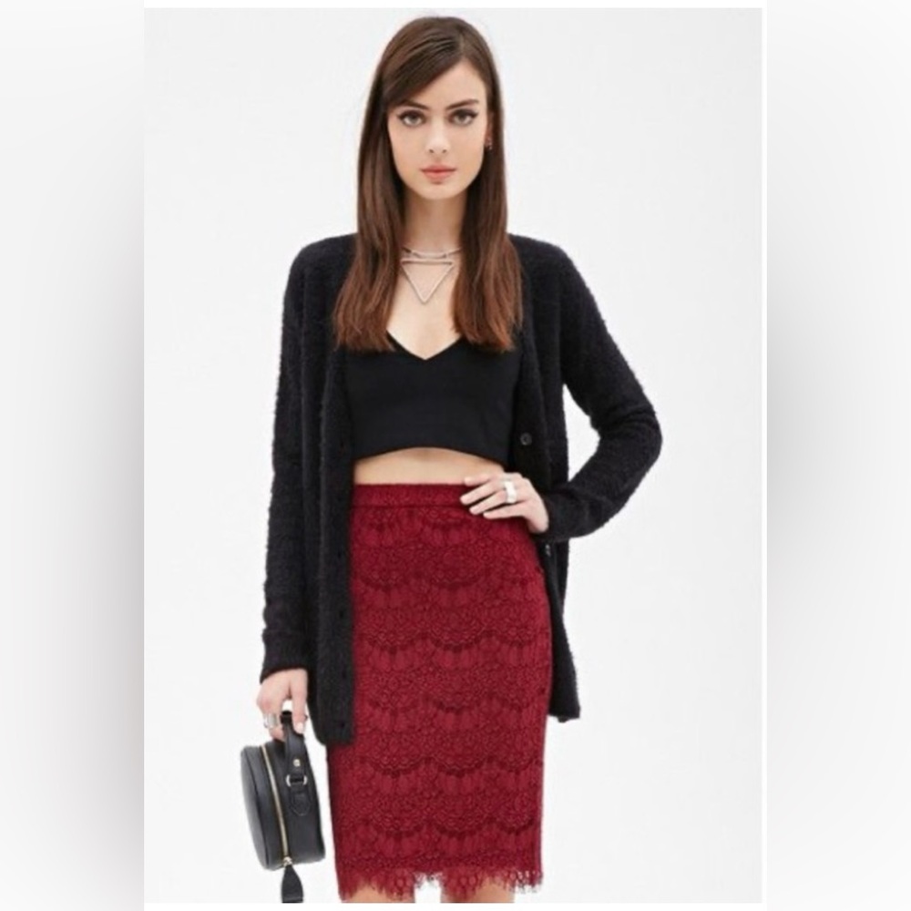 Forever 21 Burgundy Lace Skirt Size L